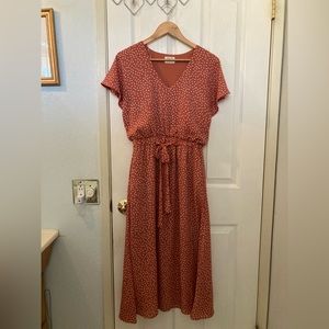 Pink maxi white polka dot Sienna Sky dress with pockets!